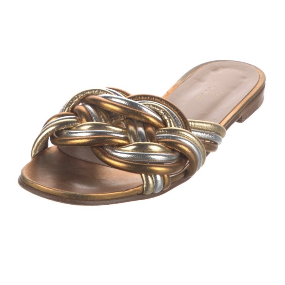 ETRO Gold and Silver leather Women's Slide Sandals 40